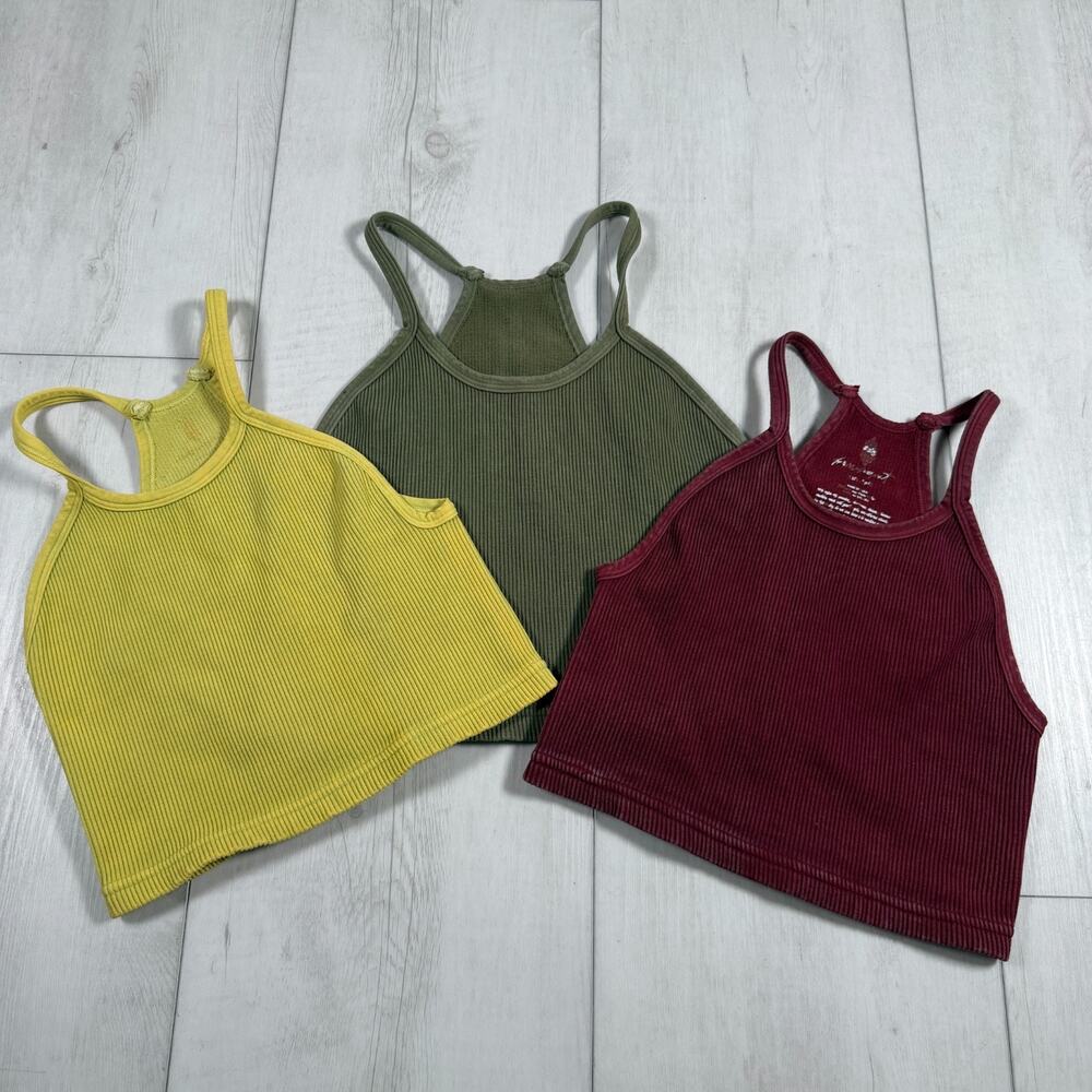 Free People Movement Happiness Runs Ribbed Crop Tank Top Lot XS/L Pilates